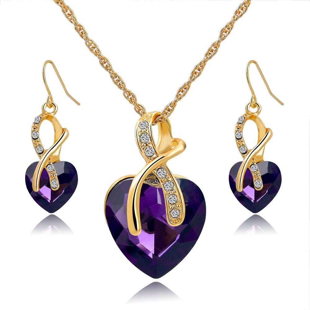 LongWay Austrian Crystal Heart Jewelry Set-Jewelry Set-Kirijewels.com-Gold Blue-Kirijewels.com