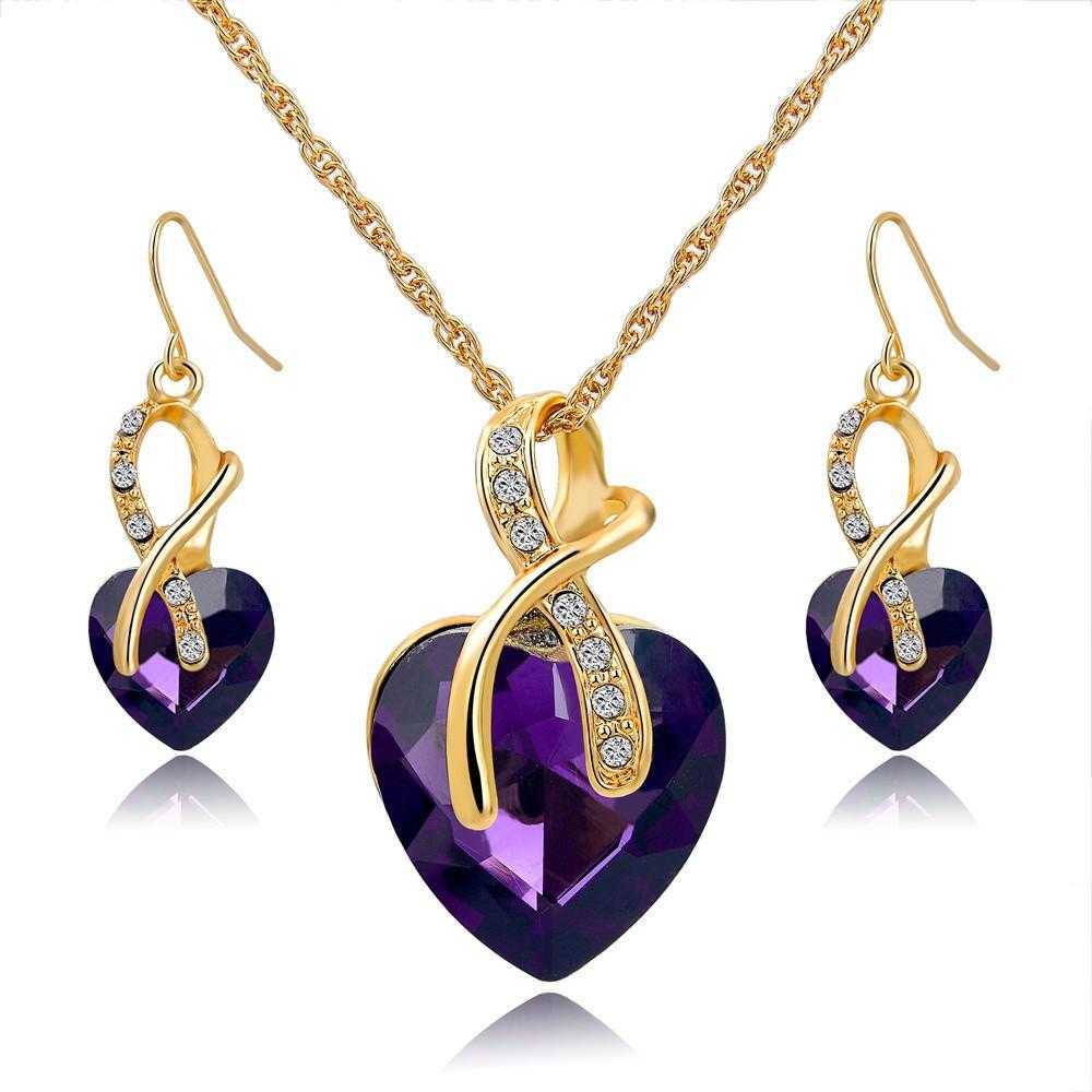 Free LongWay Austrian Crystal Heart Jewelry Set-Jewelry Set-Kirijewels.com-Gold Blue-Kirijewels.com