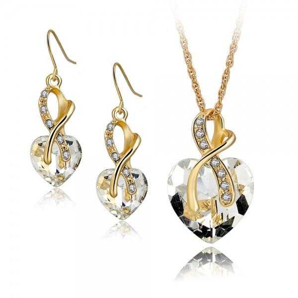 Free LongWay Austrian Crystal Heart Jewelry Set-Jewelry Set-Kirijewels.com-Gold Blue-Kirijewels.com