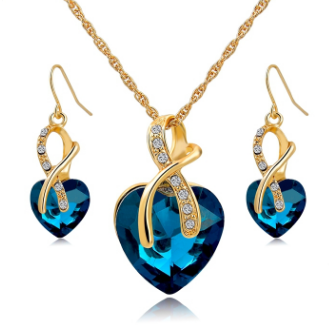 Free LongWay Austrian Crystal Heart Jewelry Set-Jewelry Set-Kirijewels.com-Gold Blue-Kirijewels.com