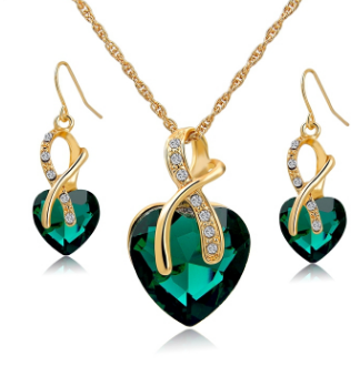 Free LongWay Austrian Crystal Heart Jewelry Set-Jewelry Set-Kirijewels.com-Gold Blue-Kirijewels.com