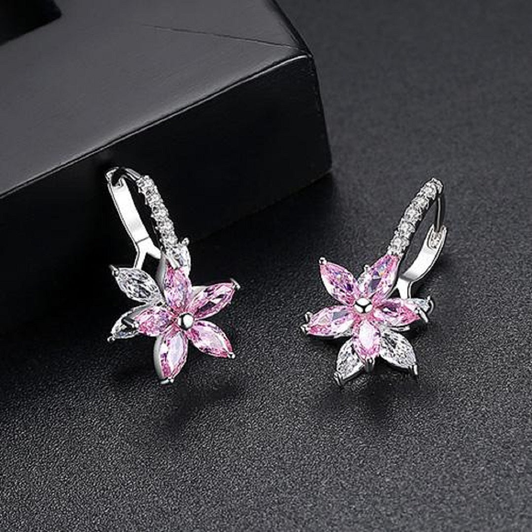 Lily Cubic Zirconia Crystal Flower Stud Earrings