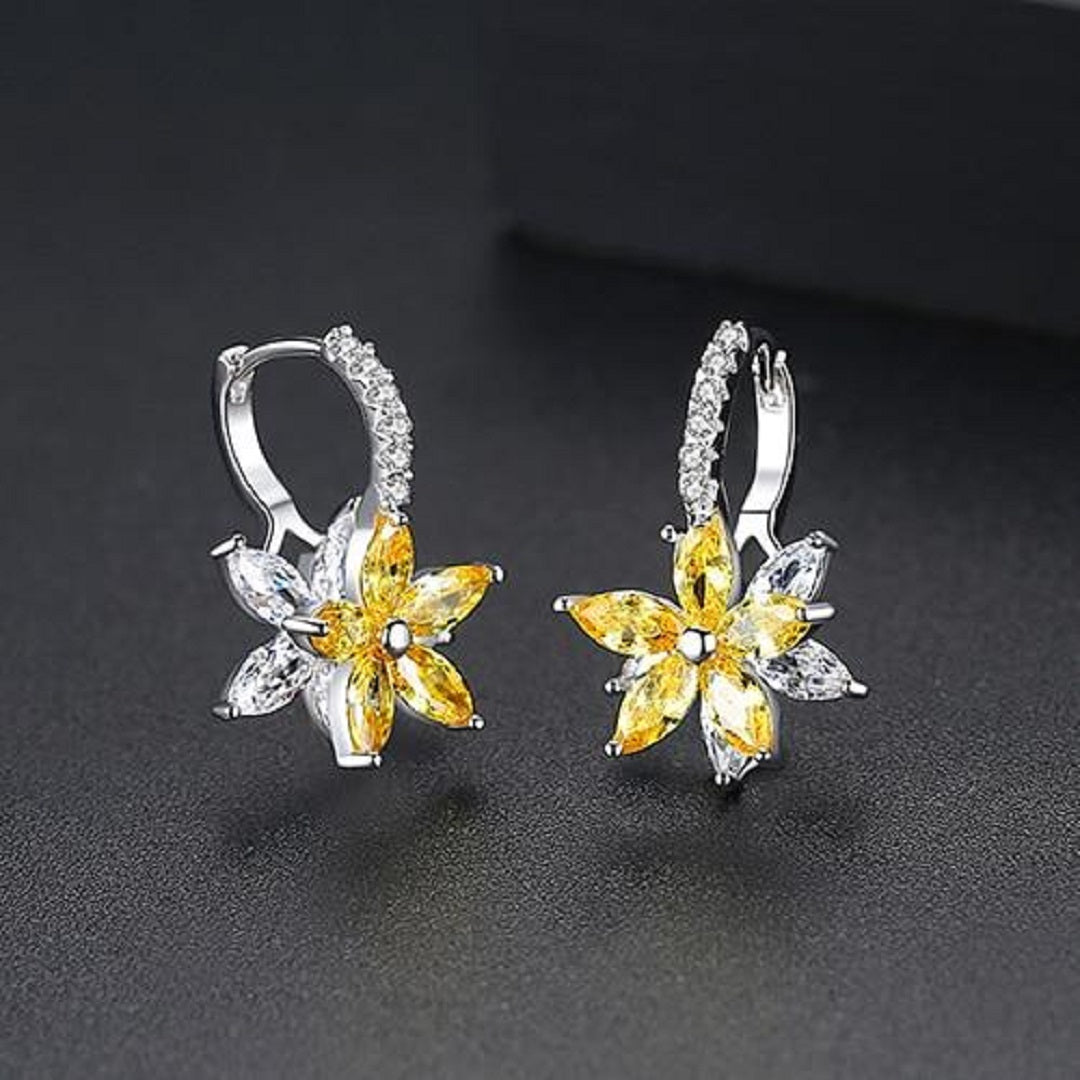 Lily Cubic Zirconia Crystal Flower Stud Earrings