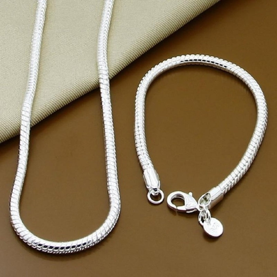 Mila 925 Sterling Silver Solid Snake Chain Set