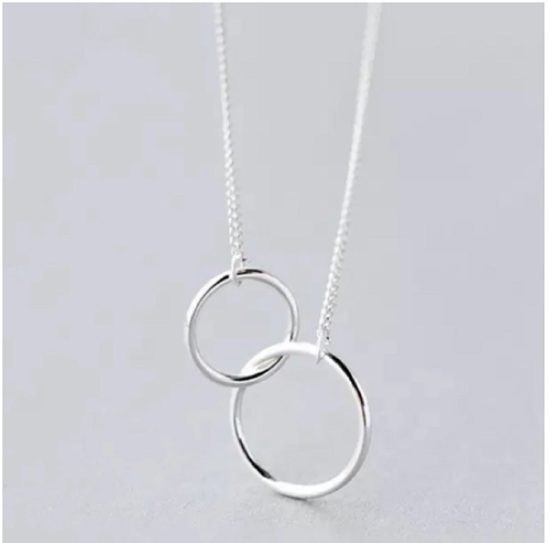 Mother & Daughter Double Circle 925 Sterling Silver Necklace