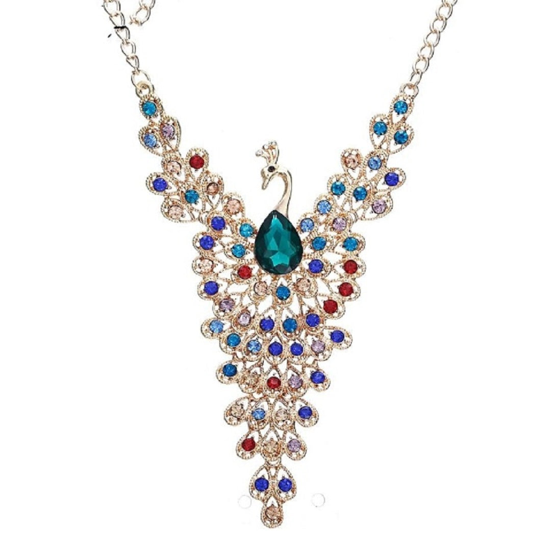 Match-Right Rhinestone Peacock Statement Necklace