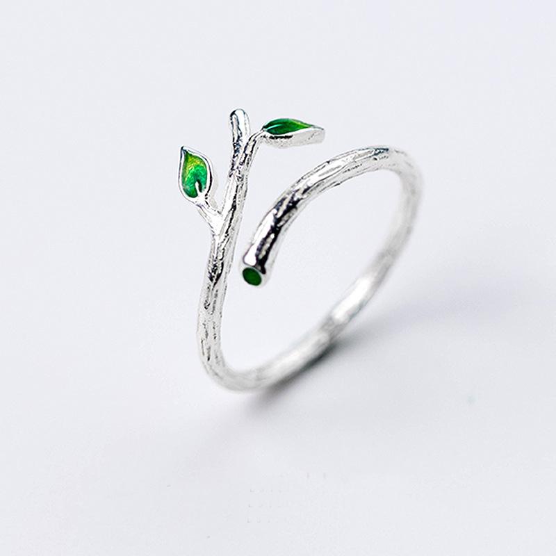 Sterling Silver Green Opal Open Leaf Ring
