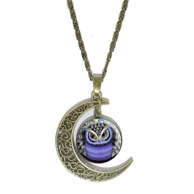 Free Moon Owl Pendant Necklace-Necklace-Kirijewels.com-Silver Blue 1-Kirijewels.com