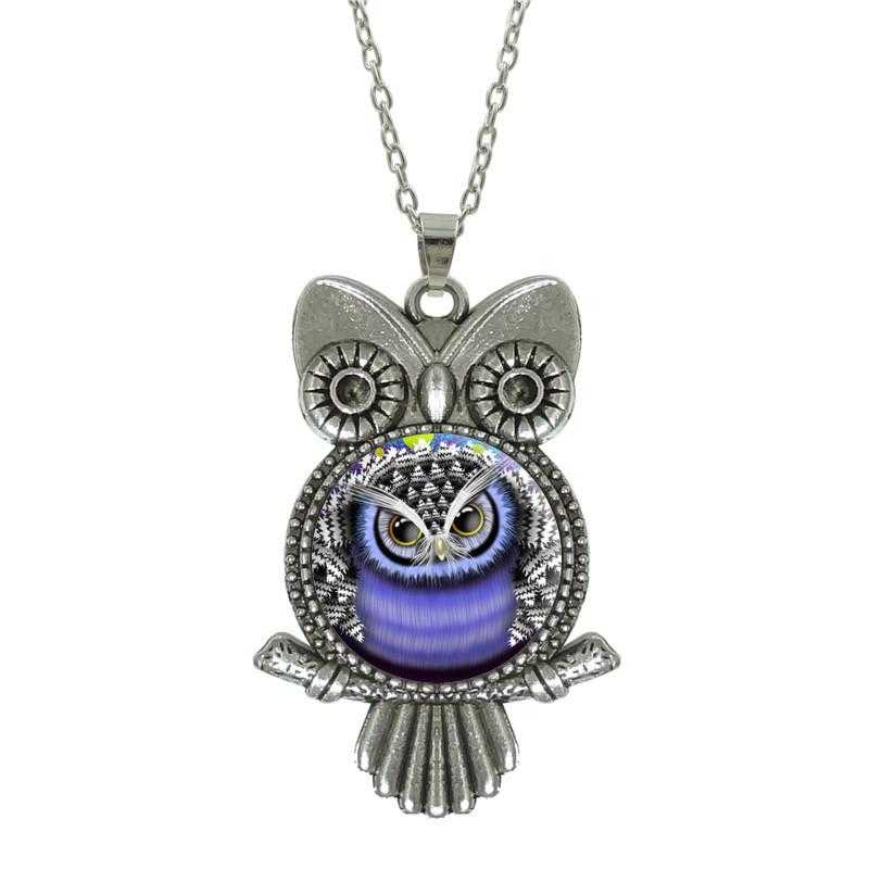 Moon Owl Pendant Necklace-Necklace-Kirijewels.com-Silver Blue 2-Kirijewels.com