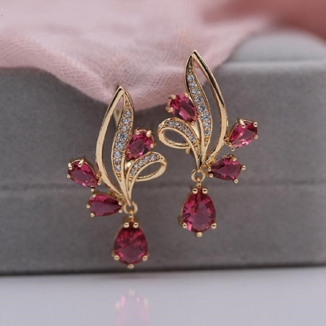 Water Drop Natural Zirconia Pomegranate Dangle Earrings