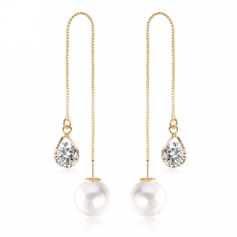 Austrian Crystal Pearl Water Drop Stud Earrings | Kirijewels.com