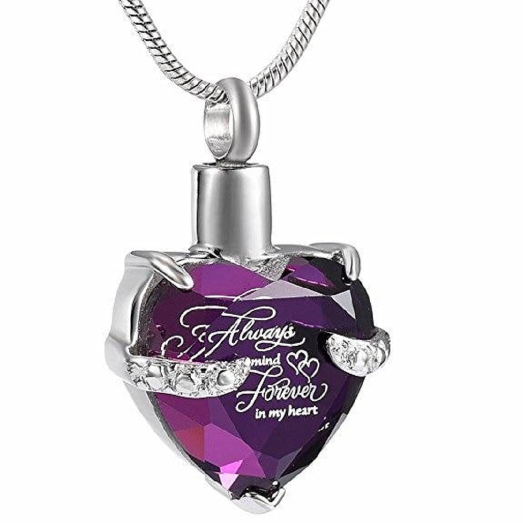 Personalized Crystal Cremation Always In My Heart Urn Necklace
