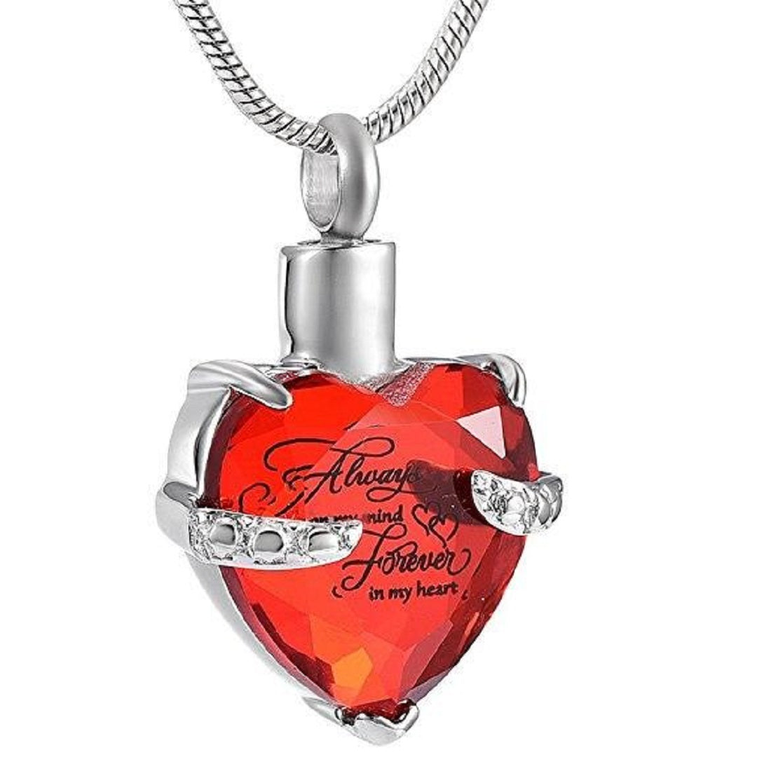 Personalized Crystal Cremation Always In My Heart Urn Necklace