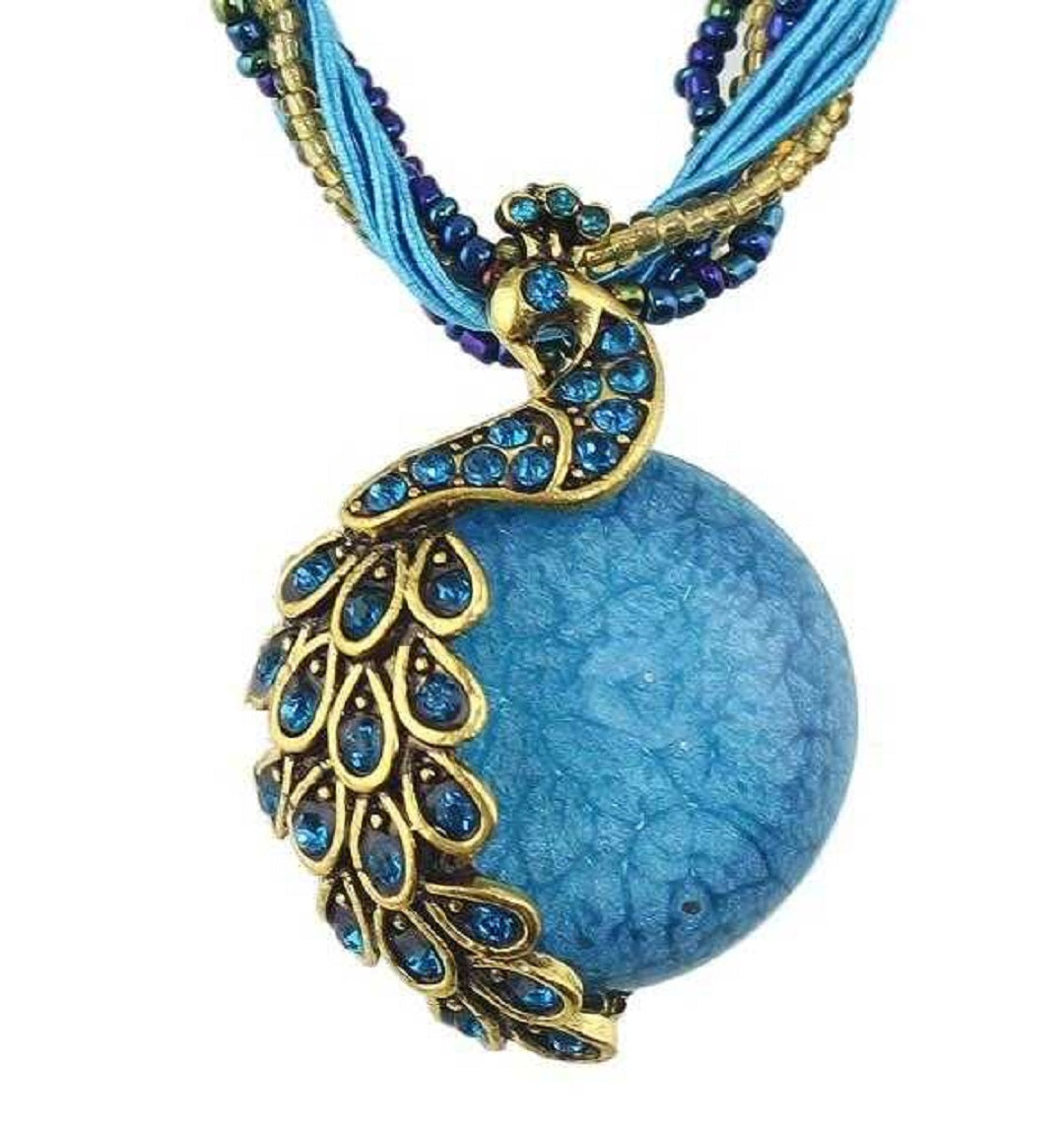 Turquoise Stone Peacock Necklace