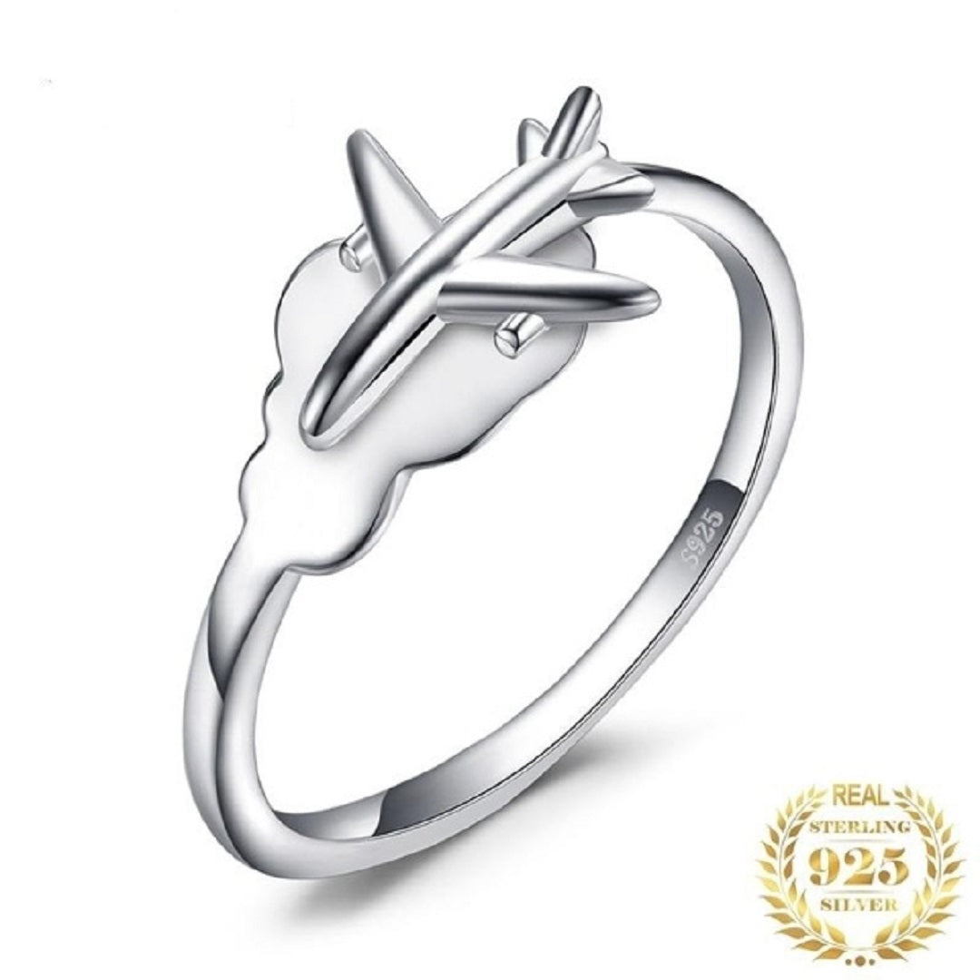Open Stackable 925 Sterling Silver Airplane Ring