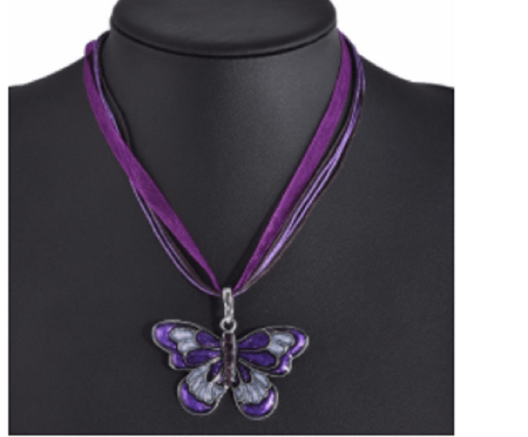 Acrylic Ribbon Butterfly Pendant Necklace