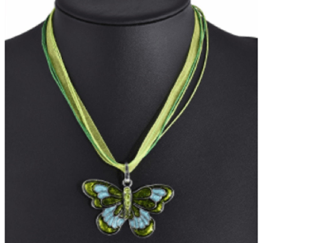 Acrylic Ribbon Butterfly Pendant Necklace