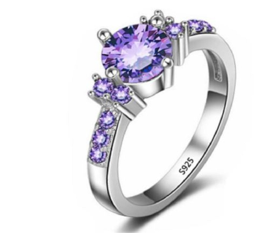Cubic Zirconia18K White Gold 2.0ct Lab Diamond Purple Wedding Ring