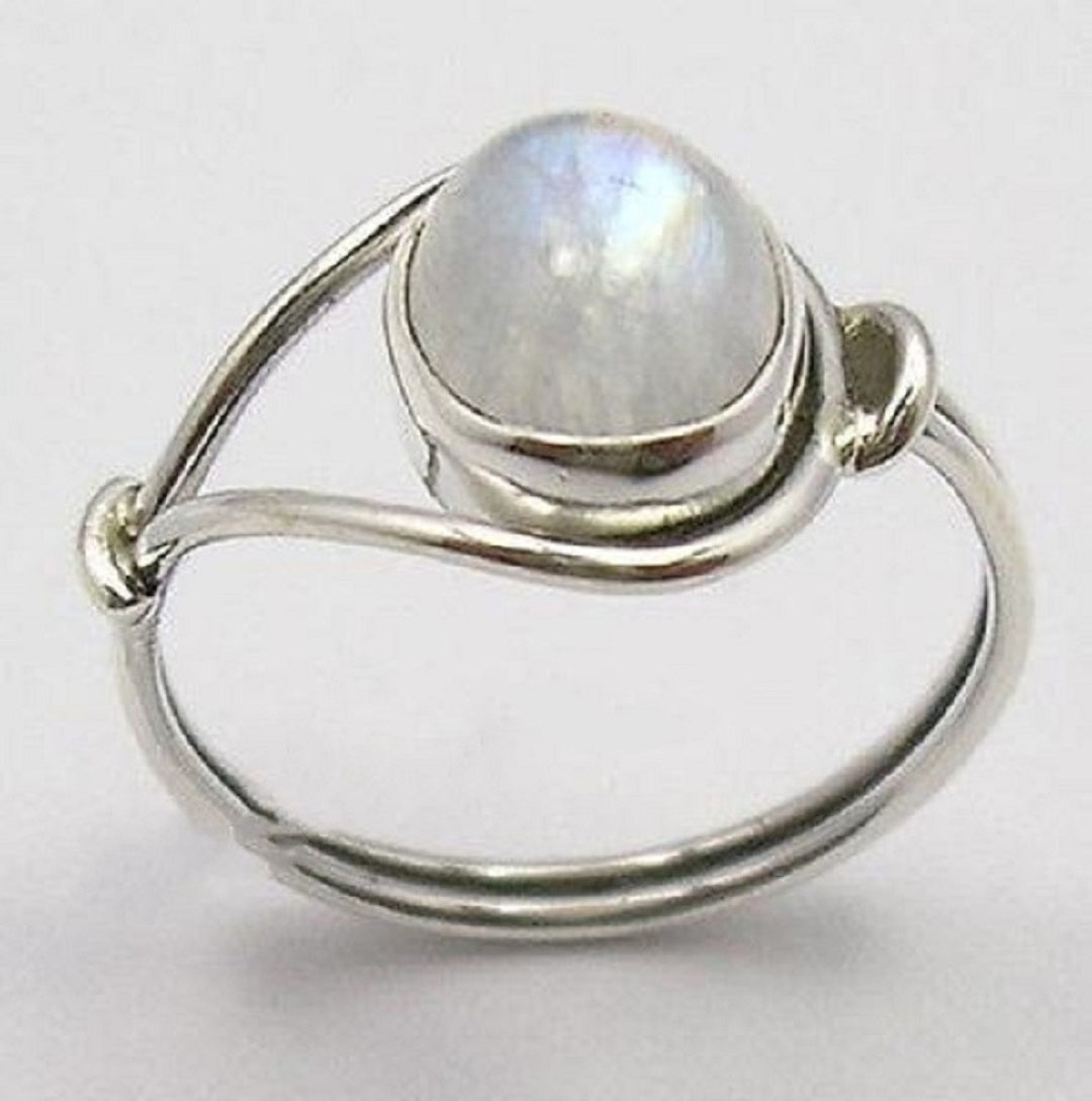 Real Silver Original OVAL RAINBOW MOONSTONE Ring