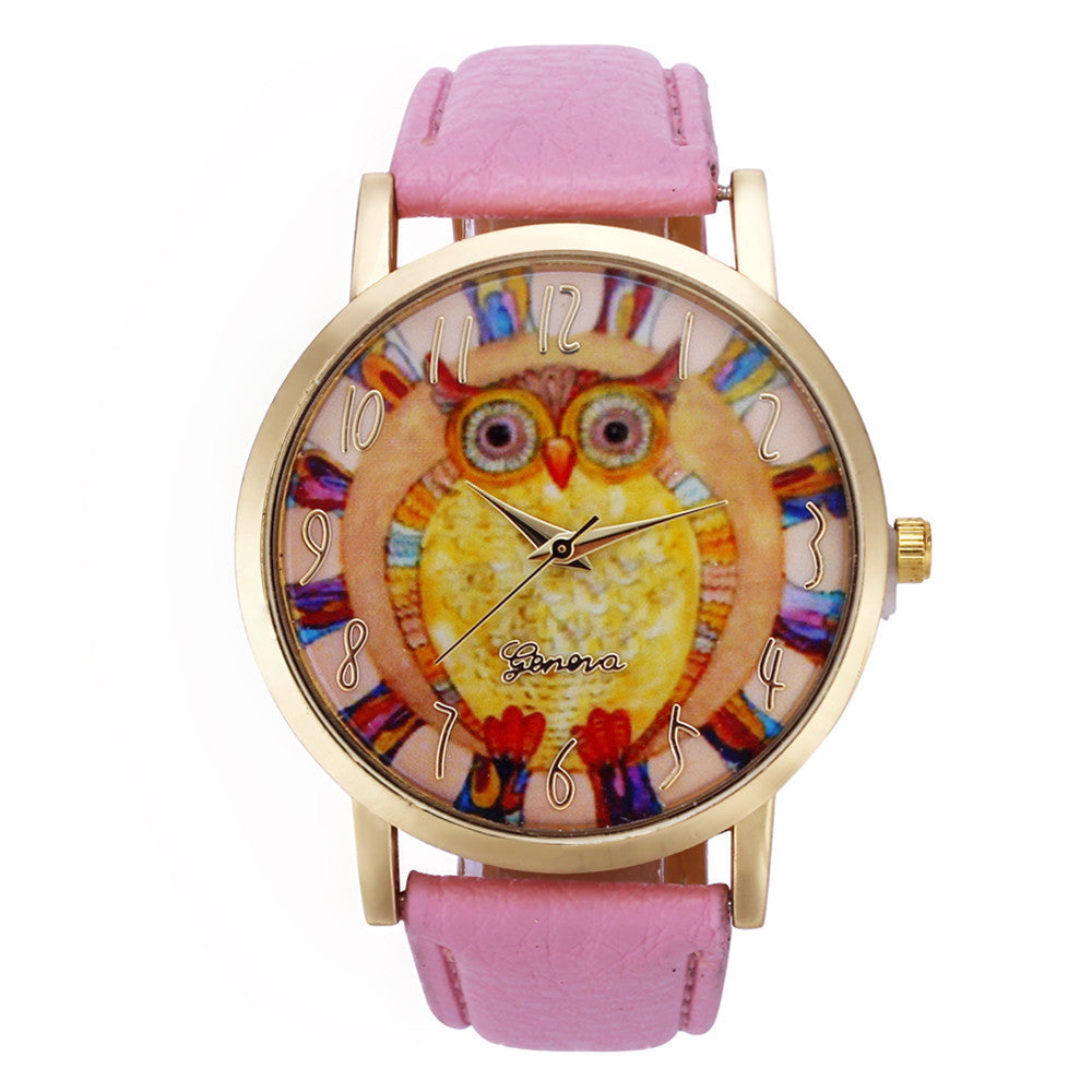 Leather Owl Wrist Watch-Women's Watches-Kirijewels.com-Pink-Kirijewels.com