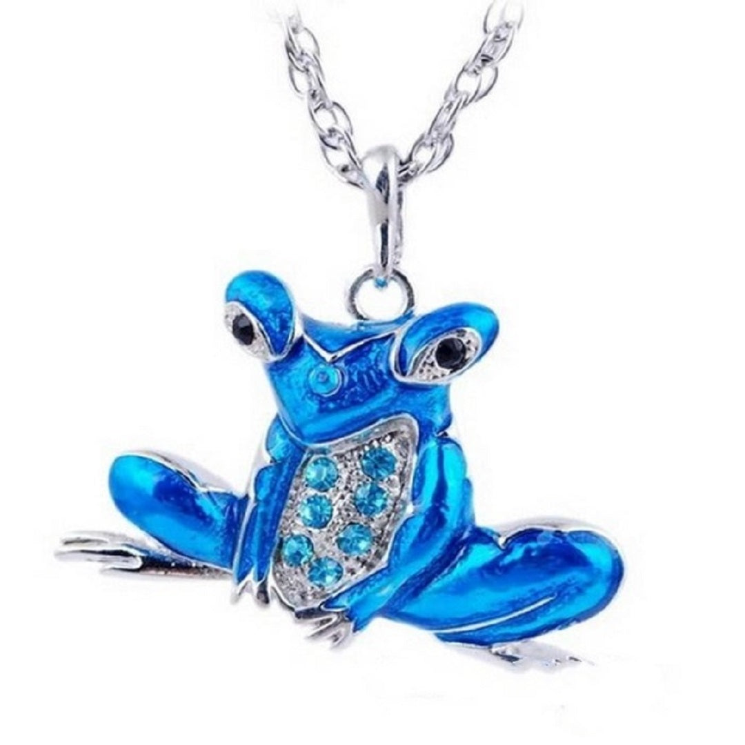 Enamel Acrylic Rhinestone Frog Necklace