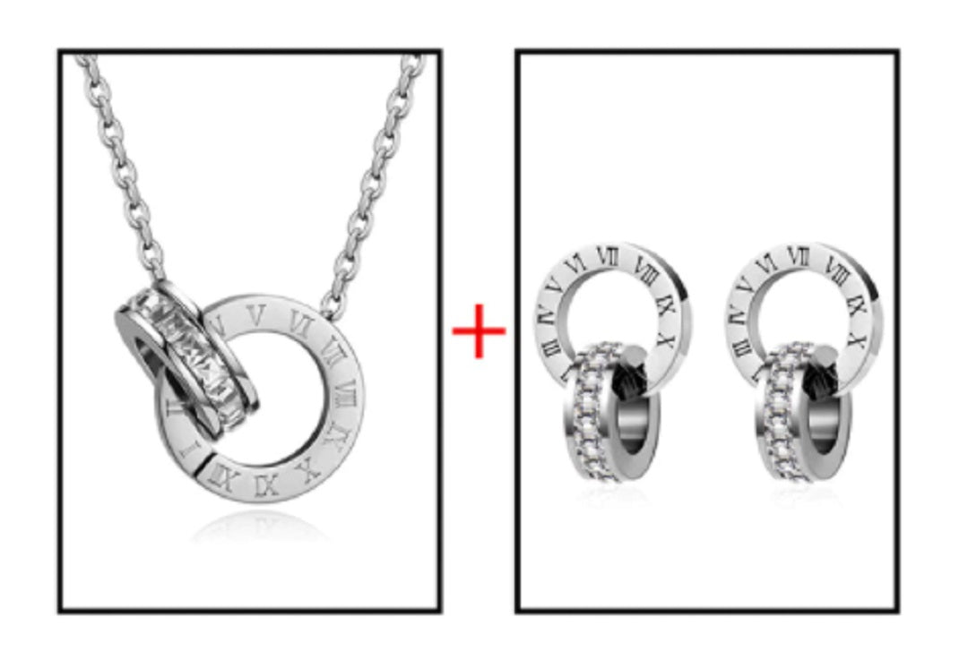 Roman Numeral Stainless Steel Wedding Jewelry Set