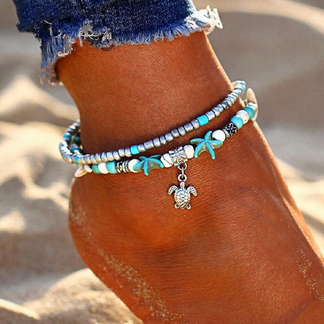 Handmade Bohemian Starfish Turtle Anklet Bracelet
