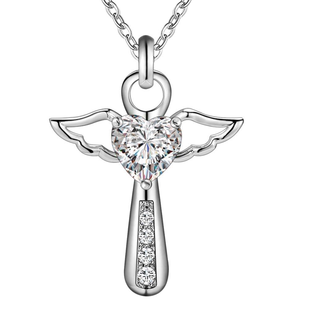 Silver Plated  CZ Crystal Zircon Stone Cross Necklace - Kirijewels.com