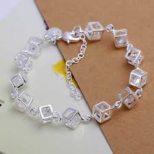 Cube Lobster Clasp Silver Plated Bracelet-Chain & Link Bracelets-Kirijewels.com-silver-Kirijewels.com