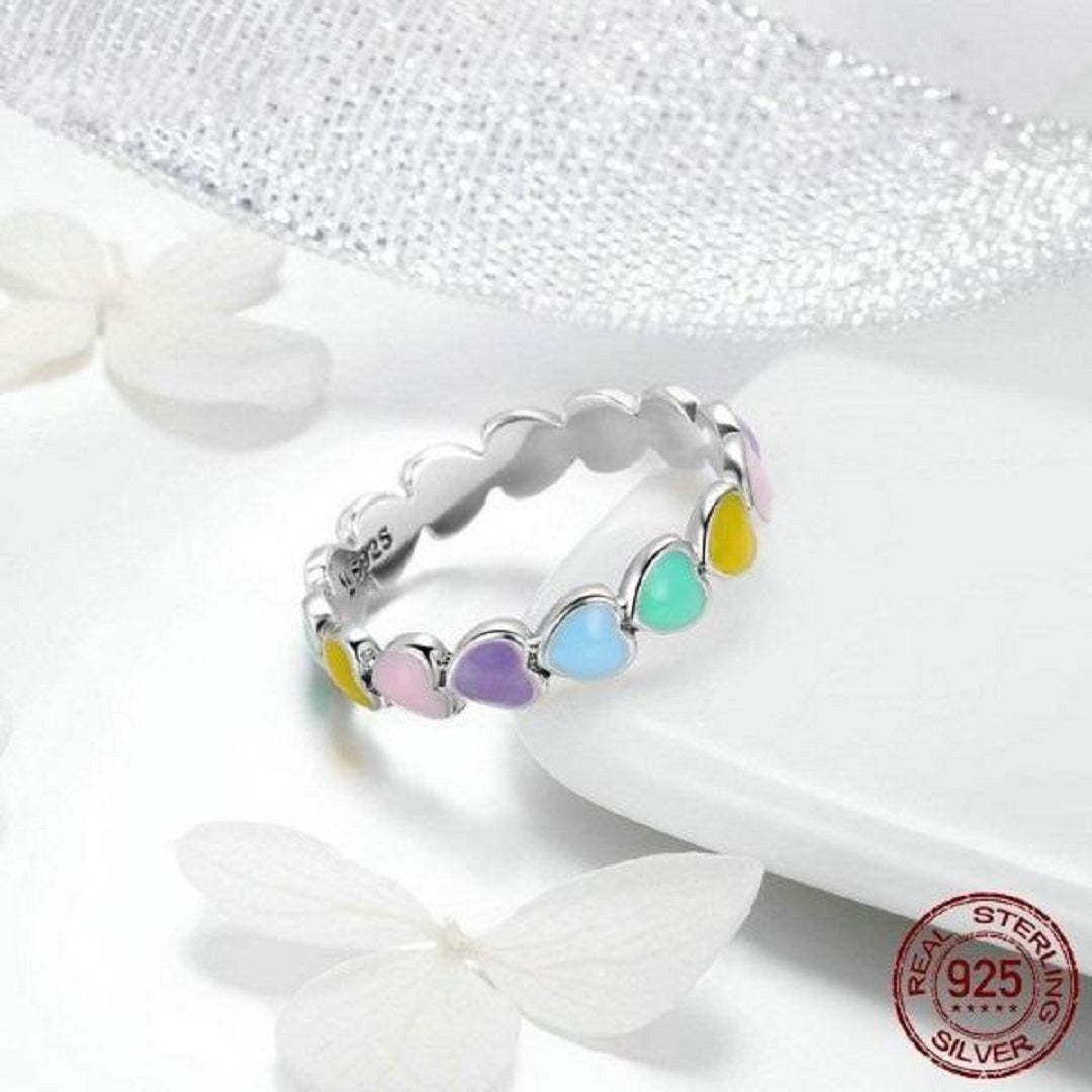 Authentic 925 Sterling Silver Stackable Rainbow Ring
