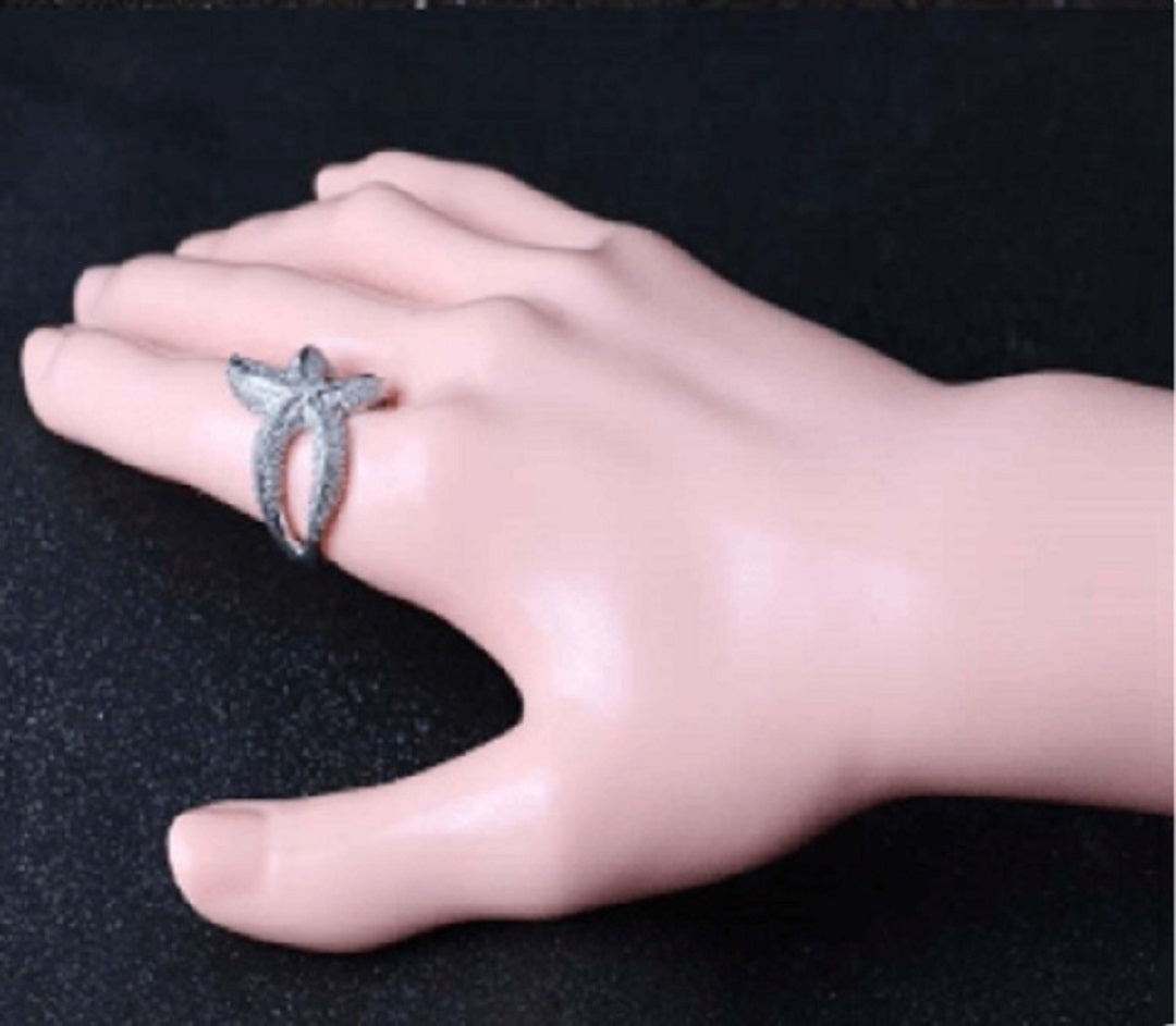 Personalized Silver Plated Starfish Engagement Ring