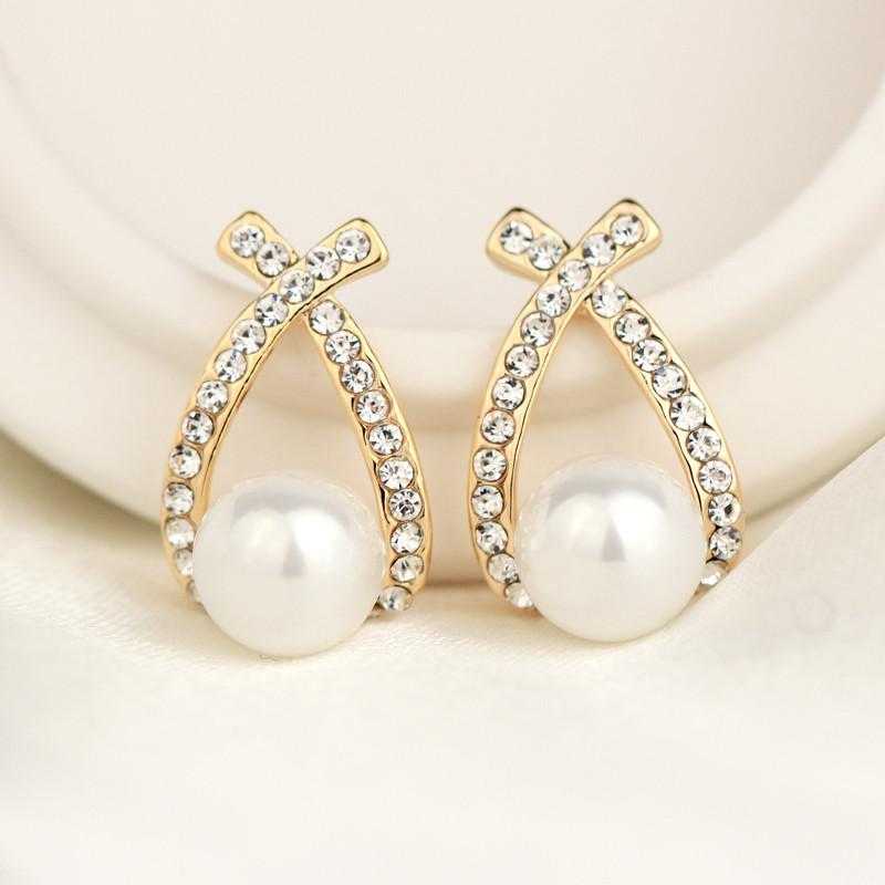 Free New Elegant Crystal Stud Pearl Earrings-earrings-Kirijewels.com-Gold-Kirijewels.com