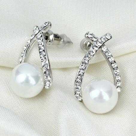 New Elegant Crystal Stud Pearl Earrings-earrings-Kirijewels.com-Silver-Kirijewels.com