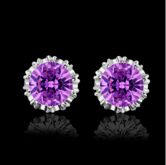 Sterling Silver Stud Earrings-earrings-Kirijewels.com-White & Purple-Kirijewels.com