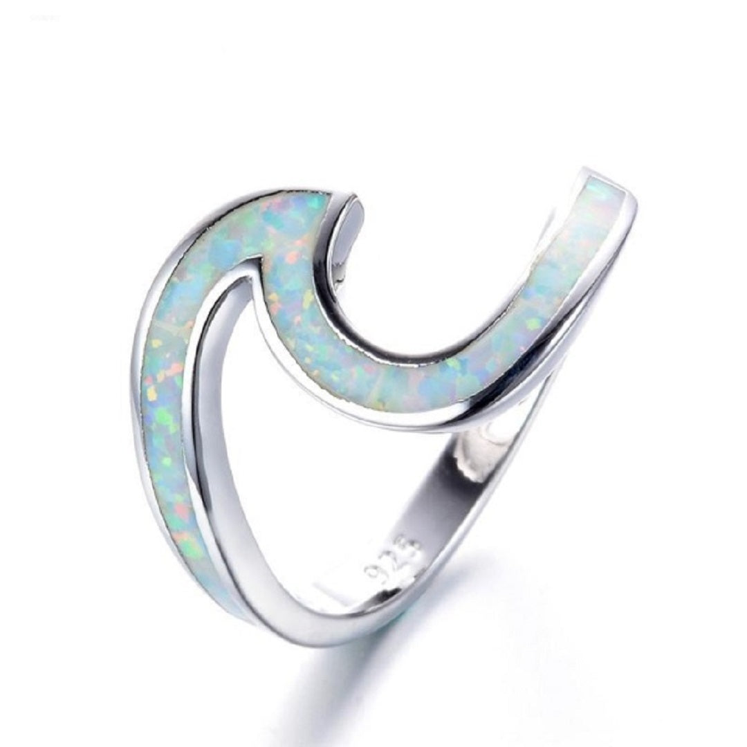 Sterling Silver Exquisite White Fire Opal Wave Ring