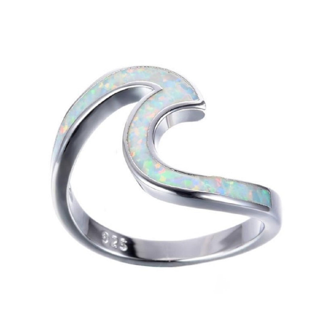 Sterling Silver Exquisite White Fire Opal Wave Ring