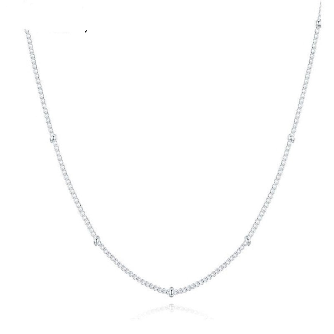 Pure 925 Sterling Silver Beads Curb Chain Necklace