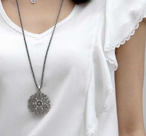 Free Flower Crystal Long Chain Necklace-Chain Necklaces-Kirijewels.com-Silver 1-Kirijewels.com